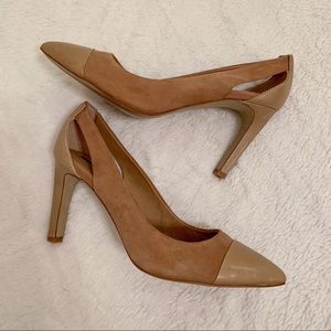 Tahari Nude Suede Pointed Toe Pump Heels